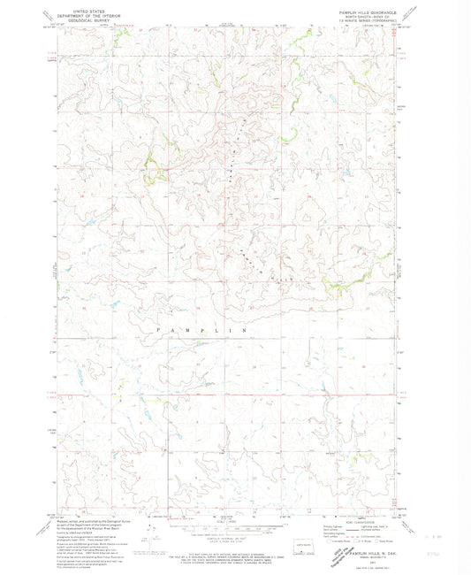 Classic USGS Pamplin Hills North Dakota 7.5'x7.5' Topo Map Image