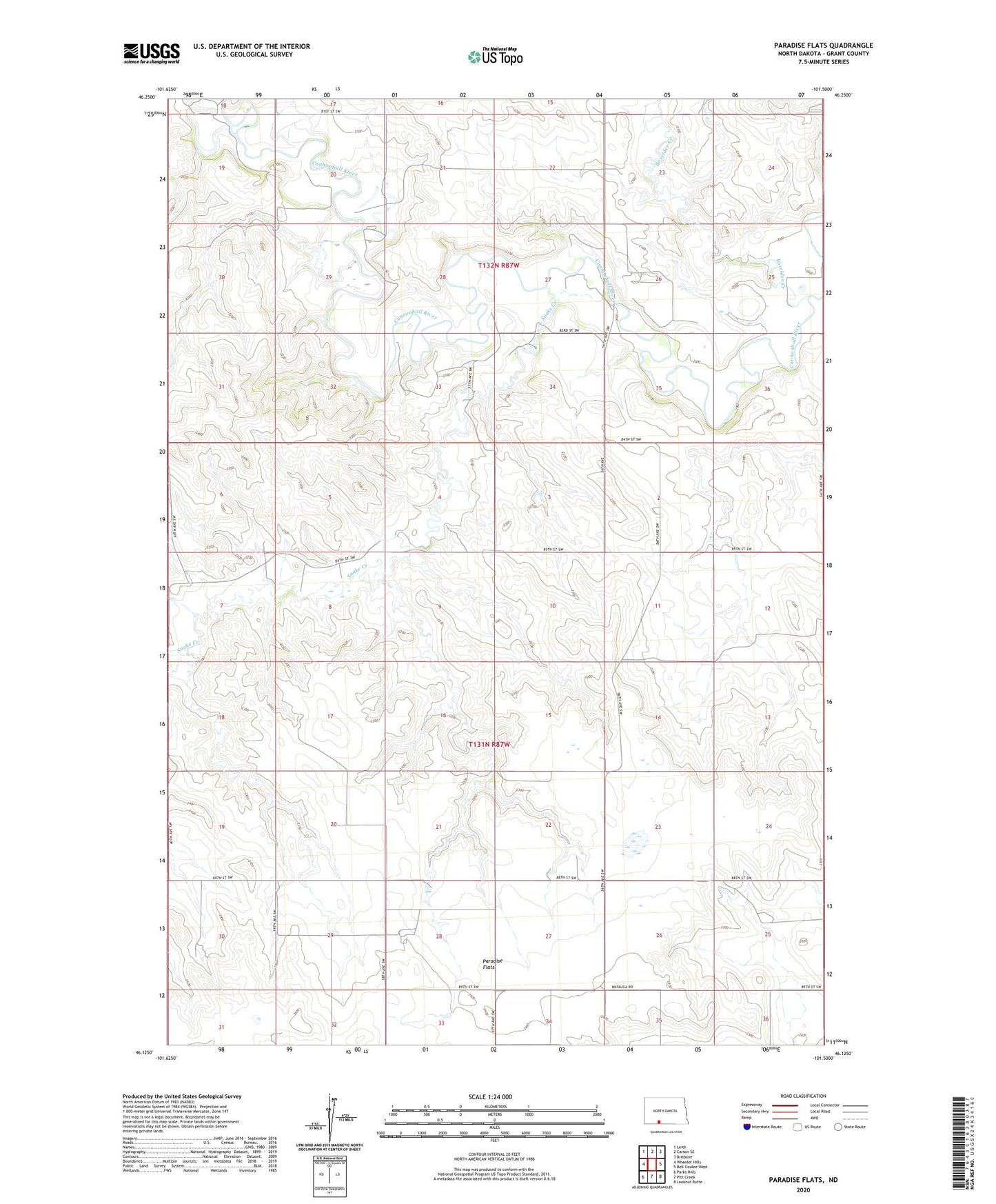 Paradise Flats North Dakota US Topo Map Image