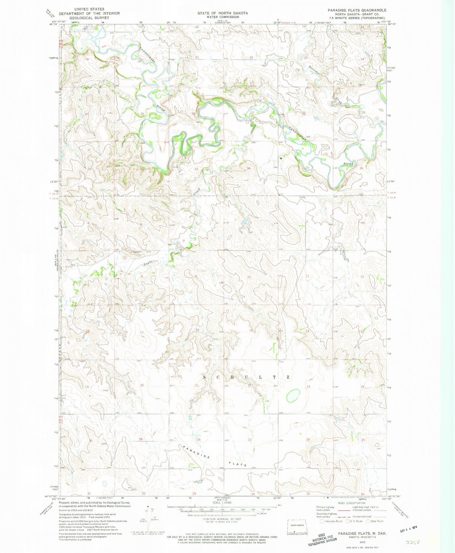 Classic USGS Paradise Flats North Dakota 7.5'x7.5' Topo Map Image