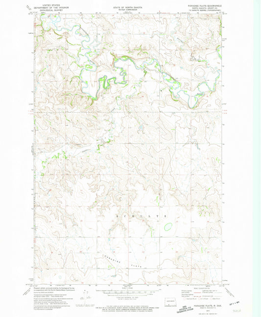 Classic USGS Paradise Flats North Dakota 7.5'x7.5' Topo Map Image