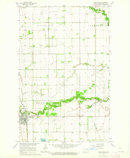 Classic USGS Park River North Dakota 7.5'x7.5' Topo Map Image