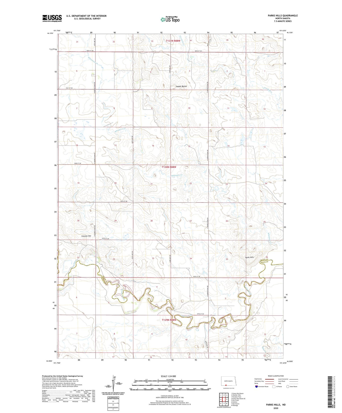 Parks Hills North Dakota US Topo Map Image