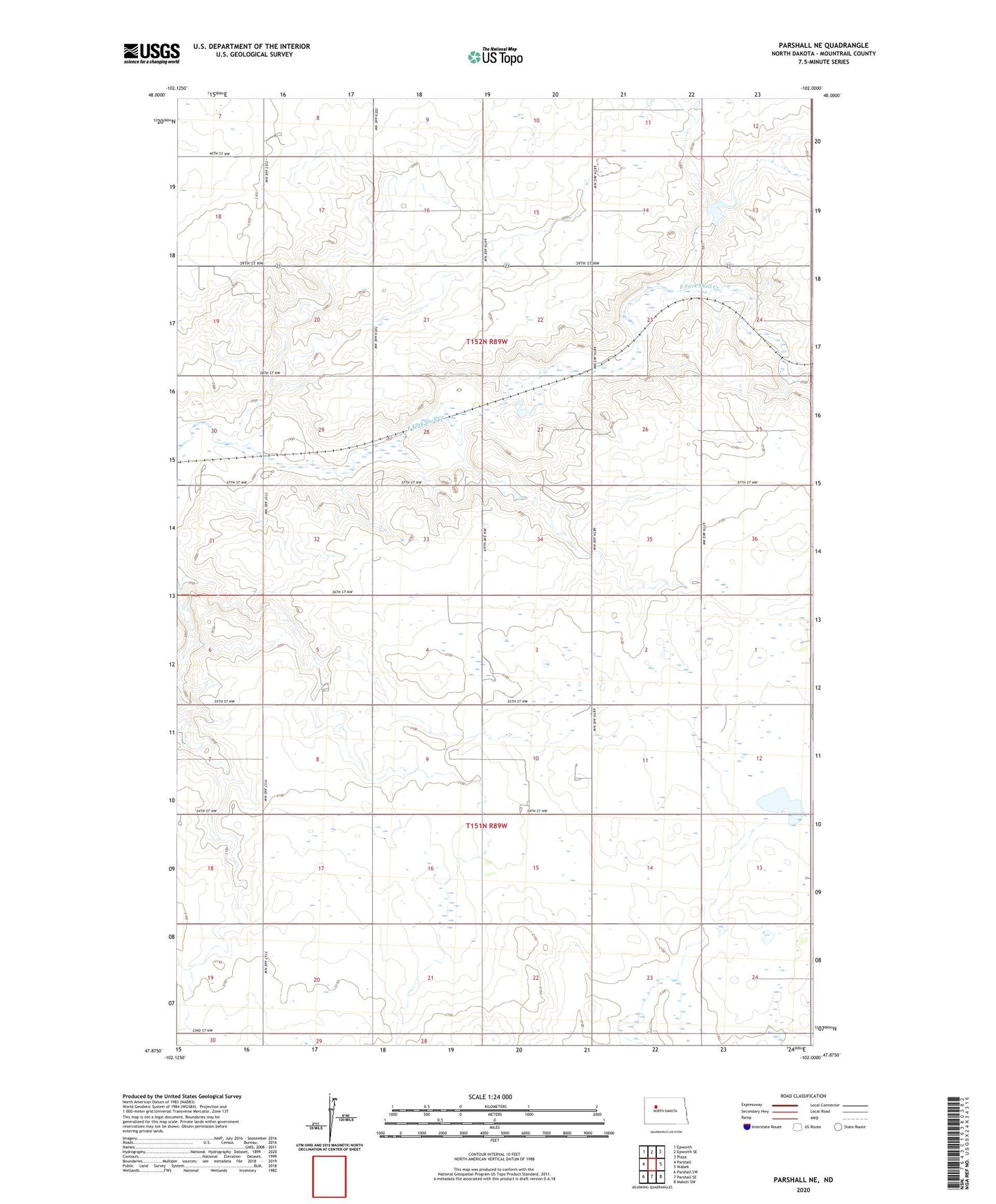 Parshall NE North Dakota US Topo Map Image