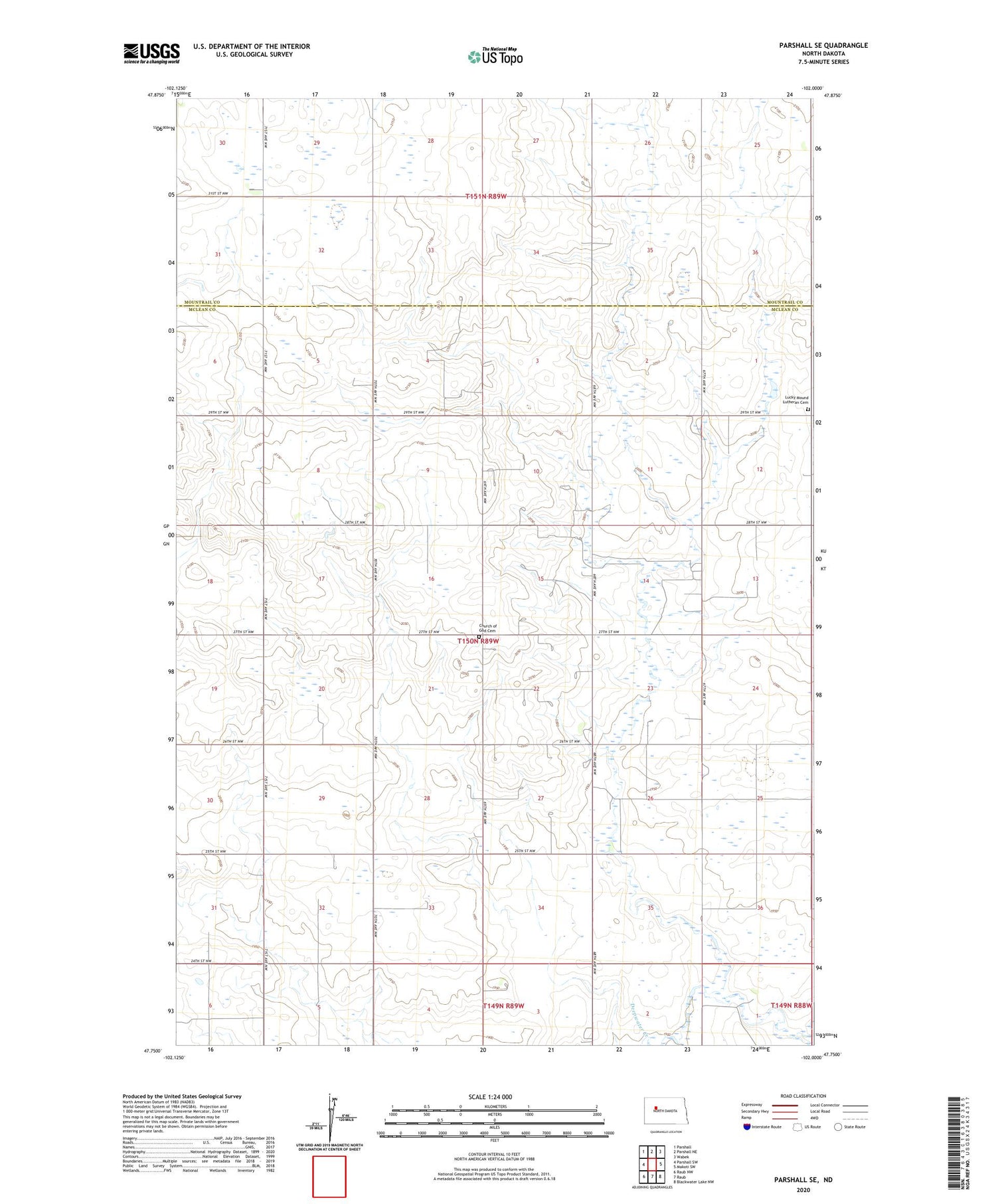 Parshall SE North Dakota US Topo Map Image