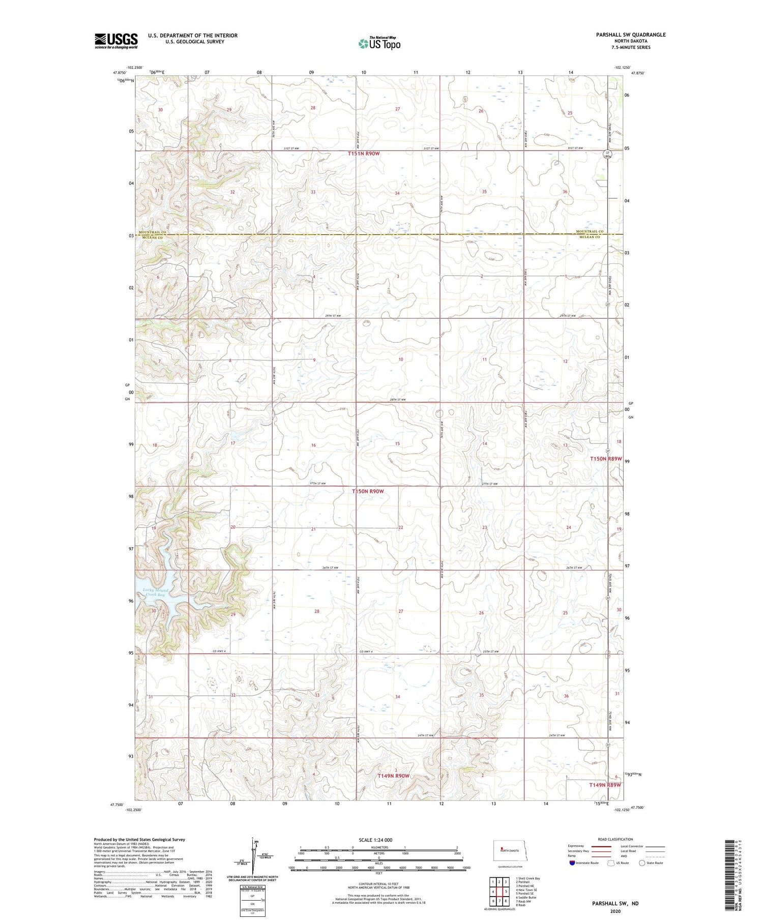 Parshall SW North Dakota US Topo Map Image