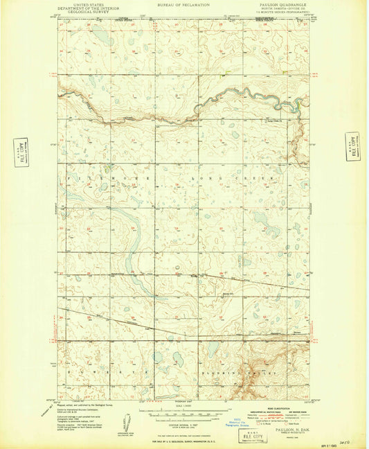 Classic USGS Paulson North Dakota 7.5'x7.5' Topo Map Image