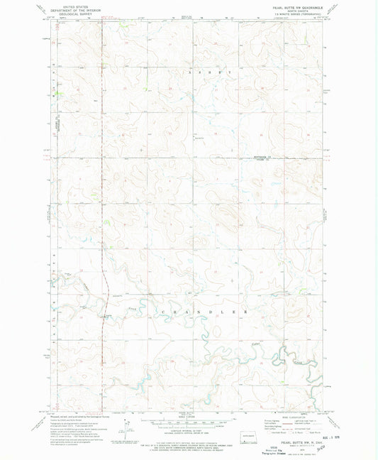 Classic USGS Pearl Butte NW North Dakota 7.5'x7.5' Topo Map Image
