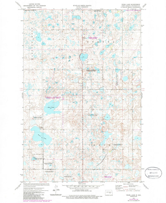 Classic USGS Pearl Lake North Dakota 7.5'x7.5' Topo Map Image
