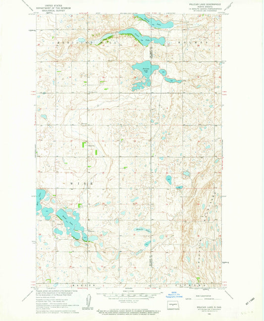 Classic USGS Pelican Lake North Dakota 7.5'x7.5' Topo Map Image