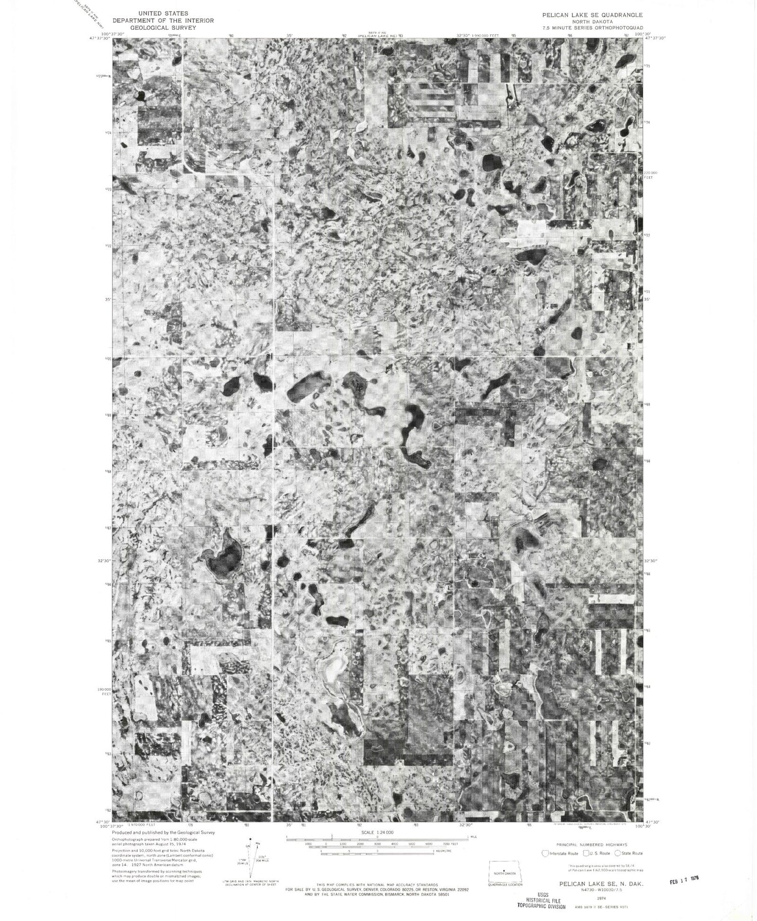 Classic USGS Pelican Lake SE North Dakota 7.5'x7.5' Topo Map Image
