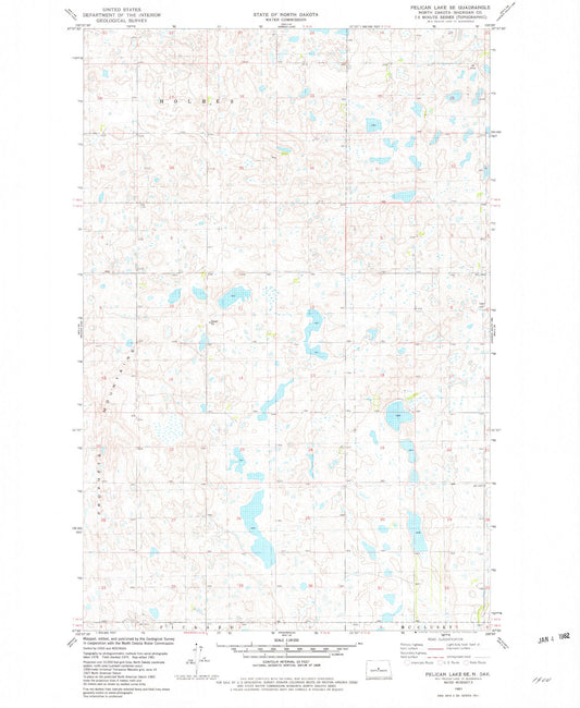 Classic USGS Pelican Lake SE North Dakota 7.5'x7.5' Topo Map Image