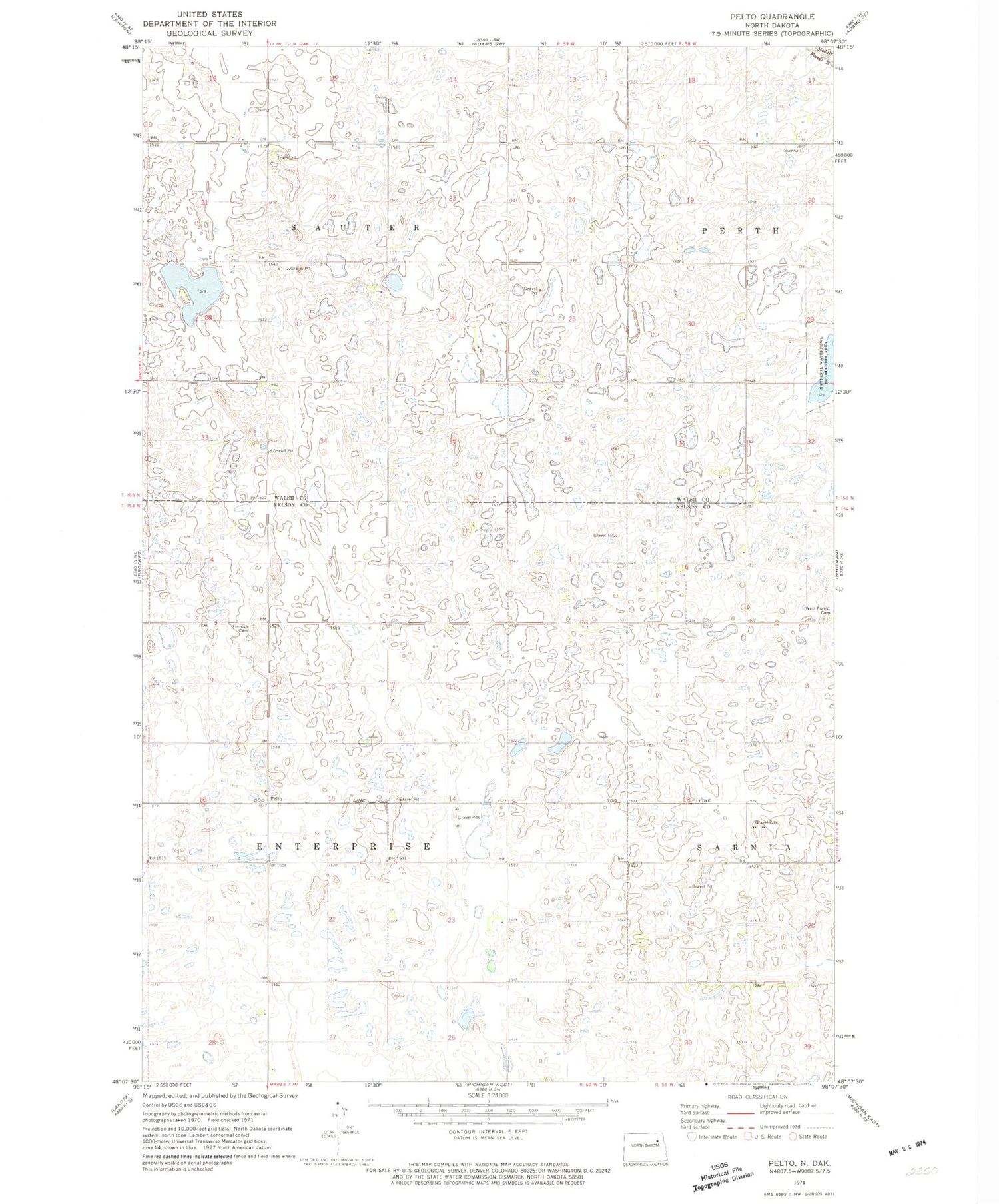 Classic USGS Pelto North Dakota 7.5'x7.5' Topo Map Image