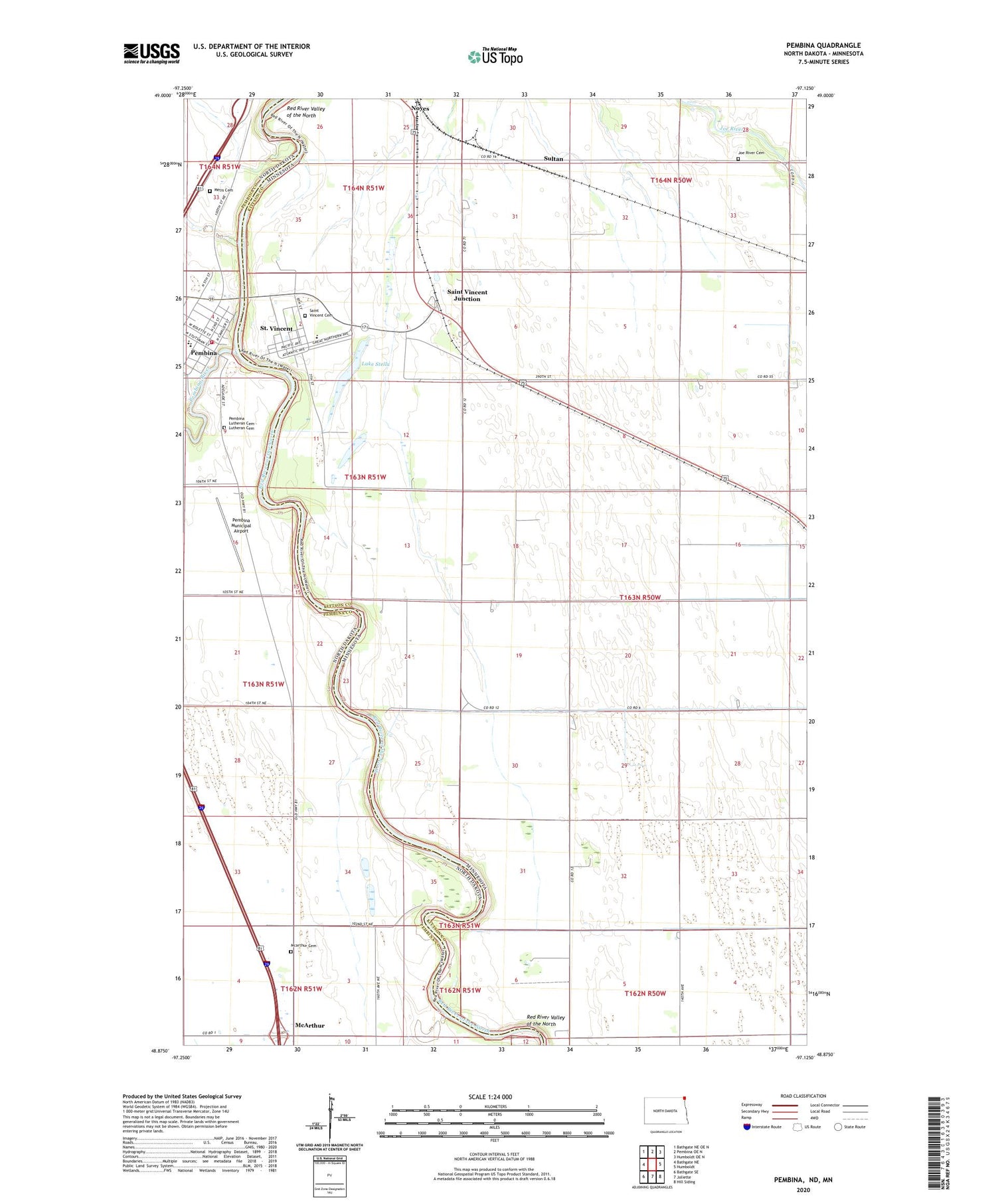 Pembina North Dakota US Topo Map Image
