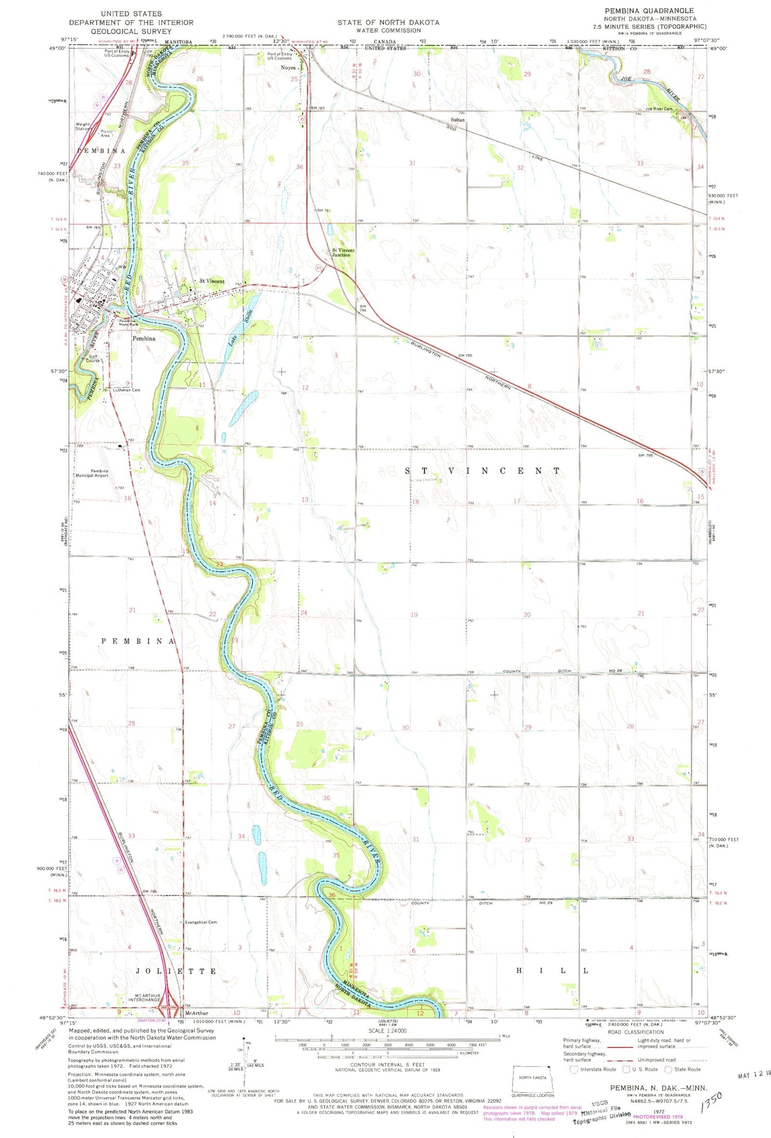 Classic USGS Pembina North Dakota 7.5'x7.5' Topo Map Image