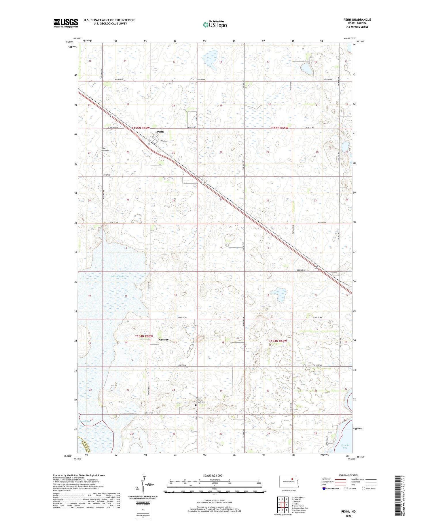 Penn North Dakota US Topo Map Image