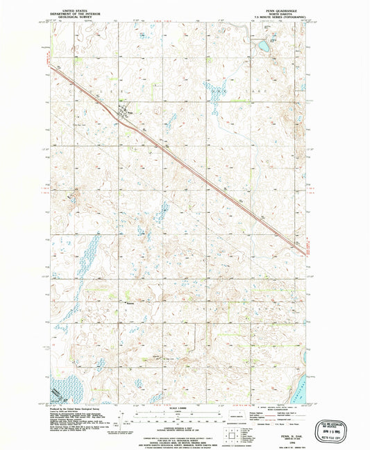 Classic USGS Penn North Dakota 7.5'x7.5' Topo Map Image