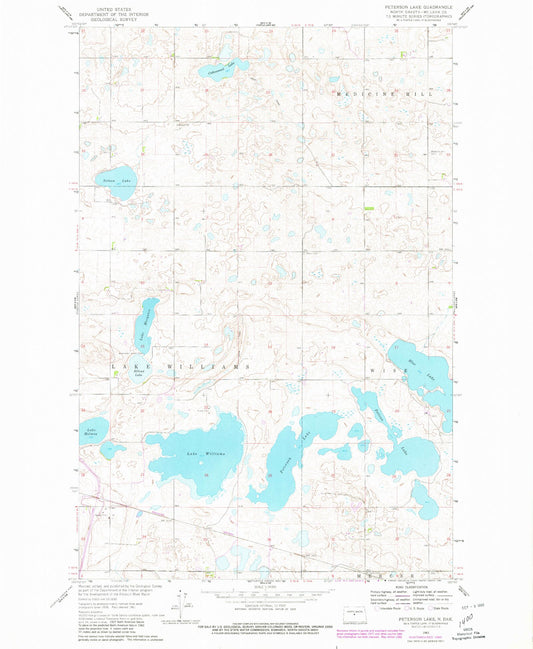 Classic USGS Peterson Lake North Dakota 7.5'x7.5' Topo Map Image