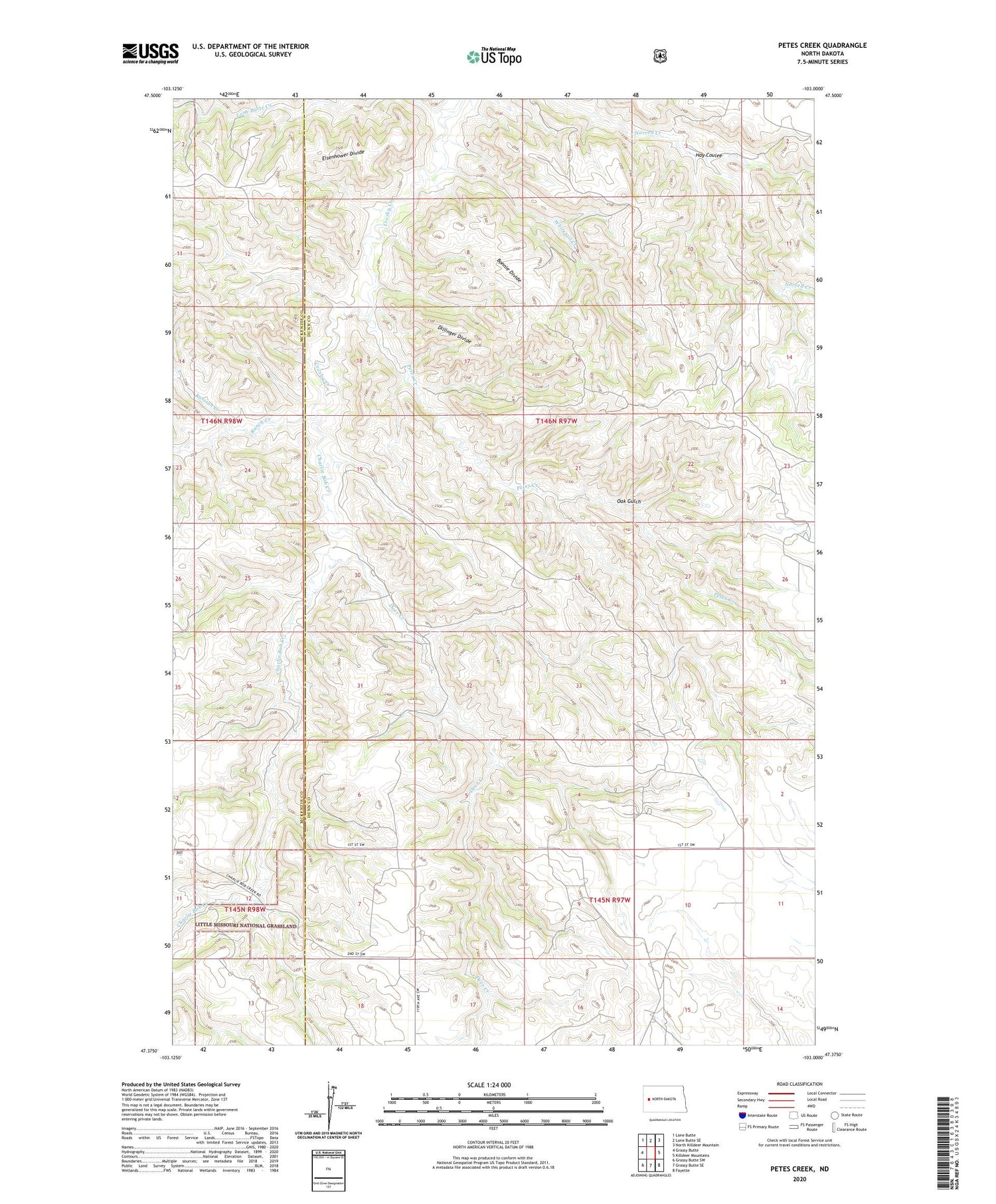 Petes Creek North Dakota US Topo Map Image