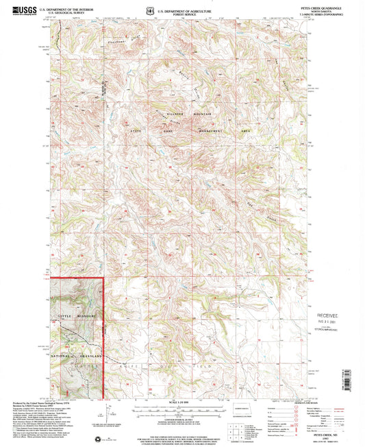 Classic USGS Petes Creek North Dakota 7.5'x7.5' Topo Map Image
