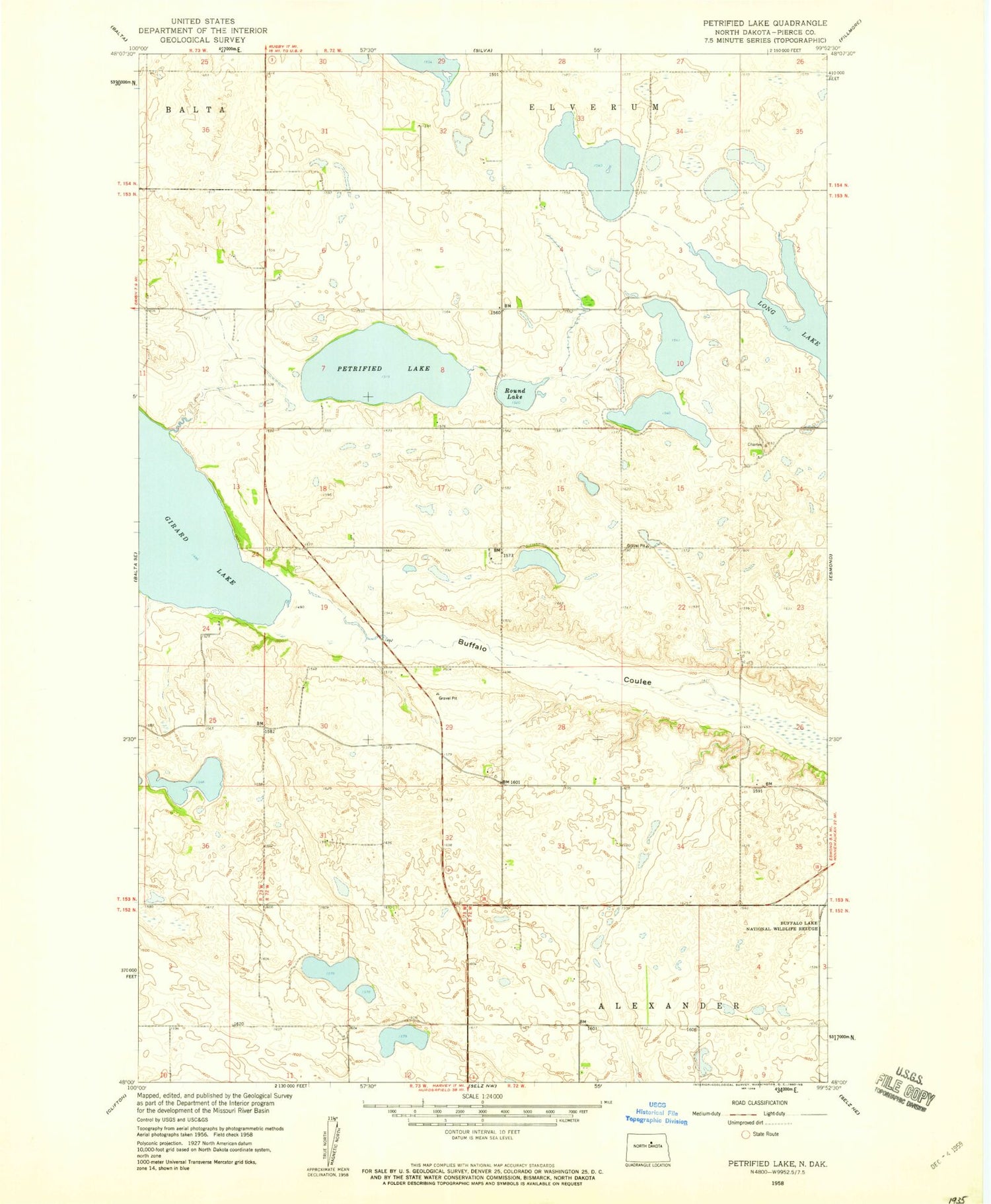 Classic USGS Petrified Lake North Dakota 7.5'x7.5' Topo Map Image