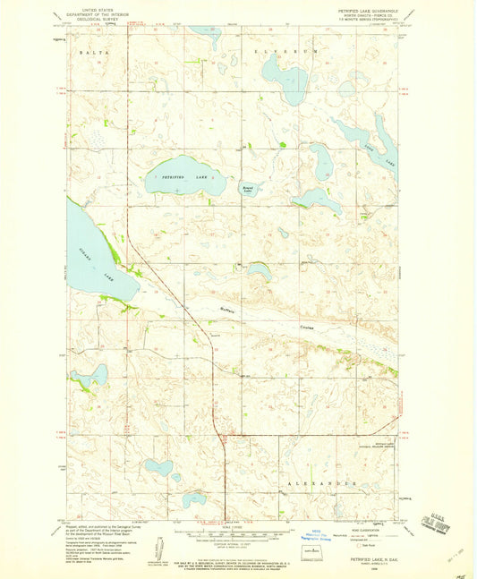 Classic USGS Petrified Lake North Dakota 7.5'x7.5' Topo Map Image