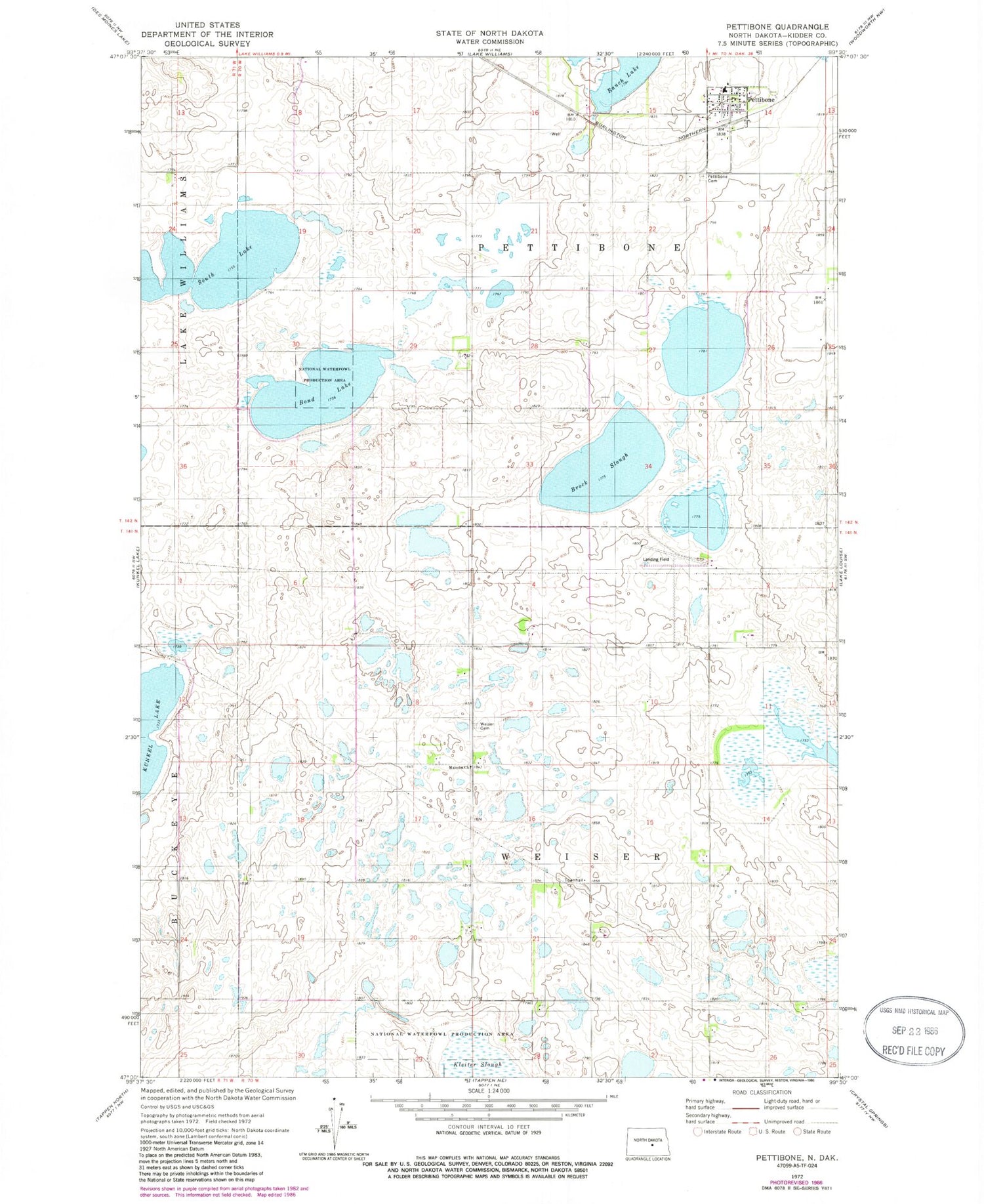 Classic USGS Pettibone North Dakota 7.5'x7.5' Topo Map Image