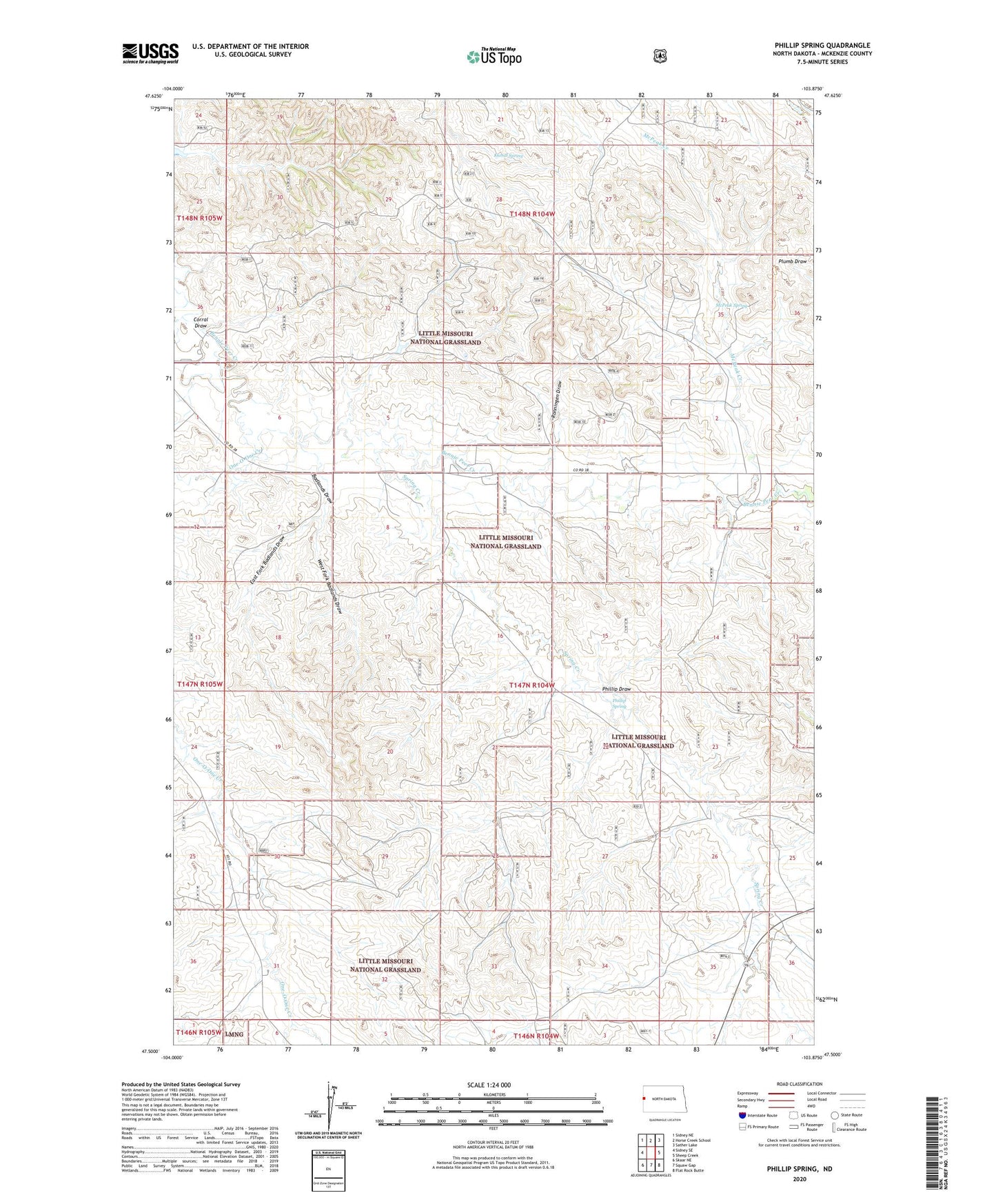 Phillip Spring North Dakota US Topo Map Image