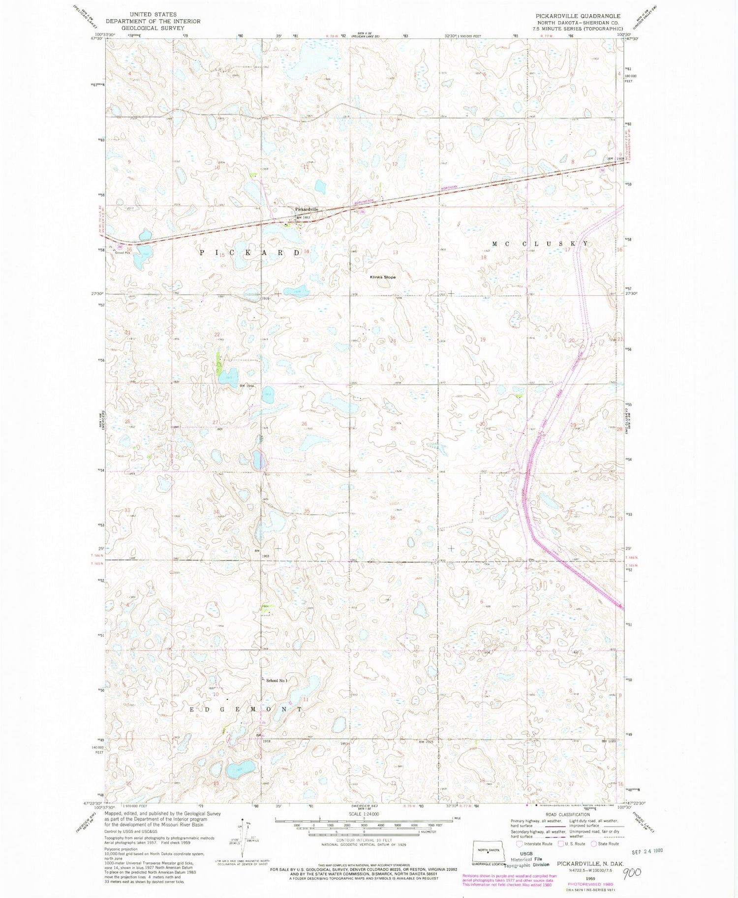 Classic USGS Pickardville North Dakota 7.5'x7.5' Topo Map Image