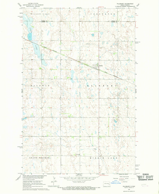 Classic USGS Pillsbury North Dakota 7.5'x7.5' Topo Map Image