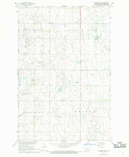 Classic USGS Pillsbury SE North Dakota 7.5'x7.5' Topo Map Image