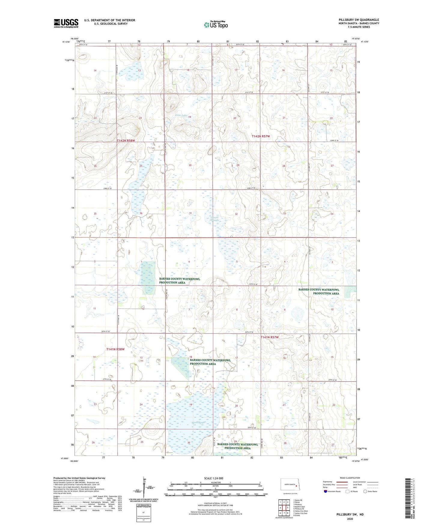 Pillsbury SW North Dakota US Topo Map Image