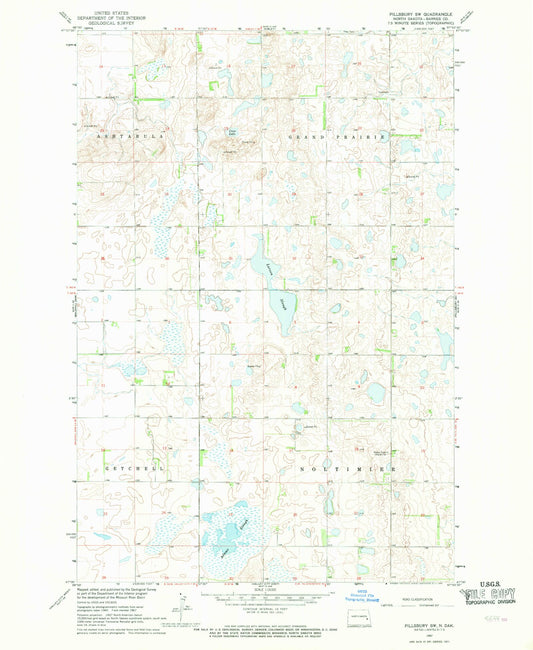 Classic USGS Pillsbury SW North Dakota 7.5'x7.5' Topo Map Image