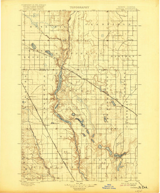 Historic 1900 Pingree North Dakota 30'x30' Topo Map Image