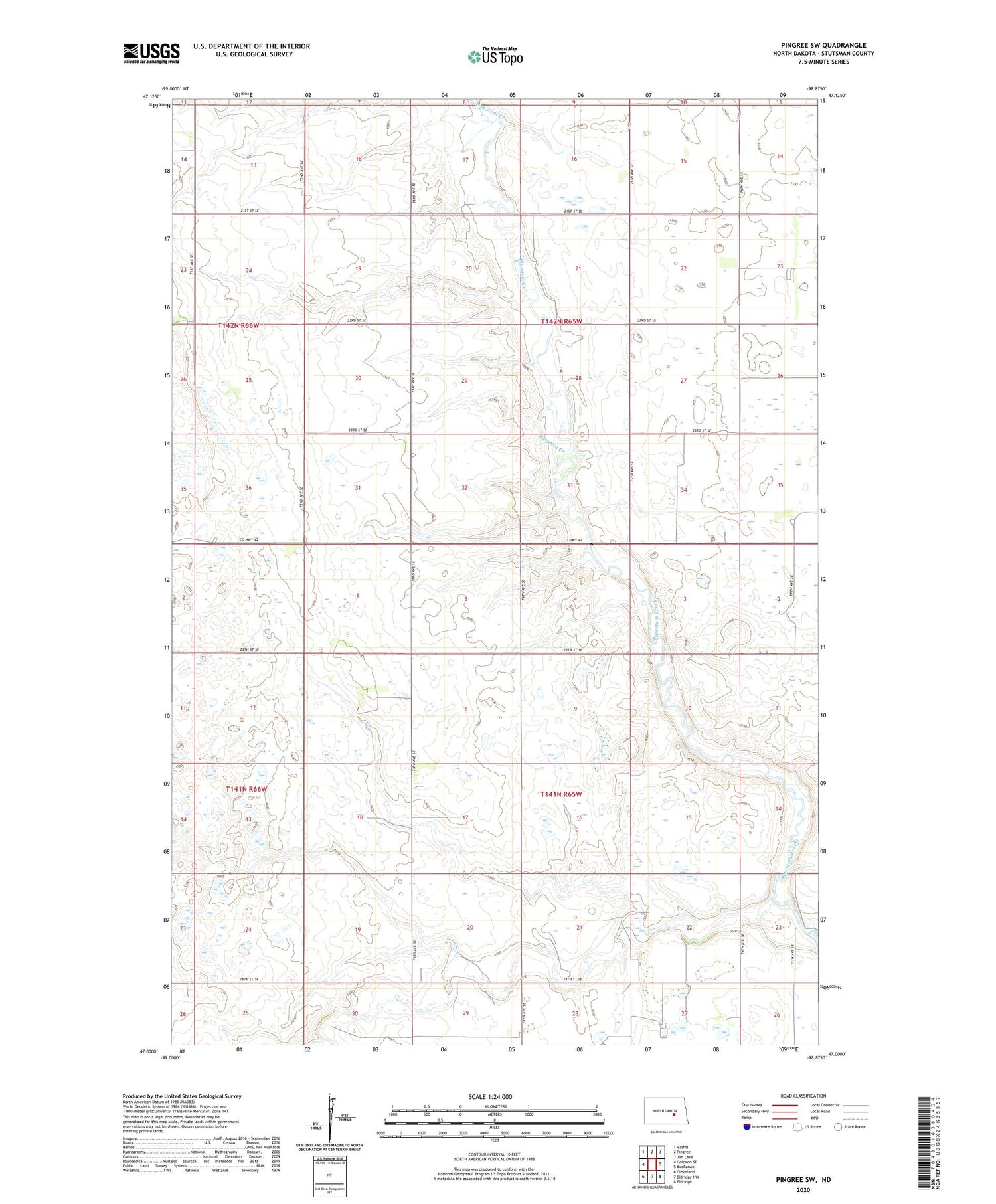 Pingree SW North Dakota US Topo Map Image