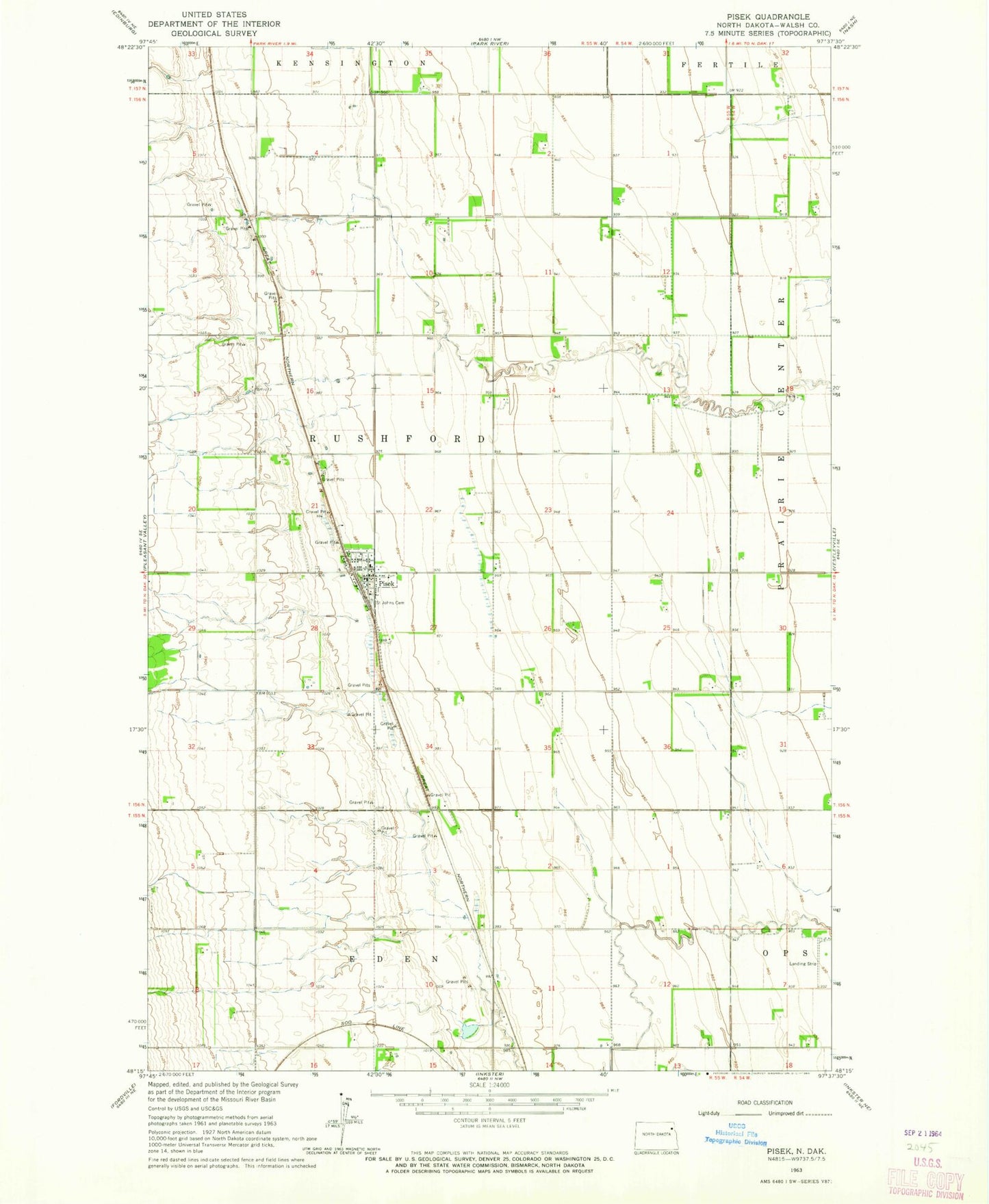 Classic USGS Pisek North Dakota 7.5'x7.5' Topo Map Image