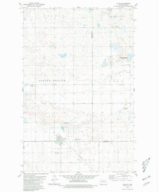 Classic USGS Plaza North Dakota 7.5'x7.5' Topo Map Image