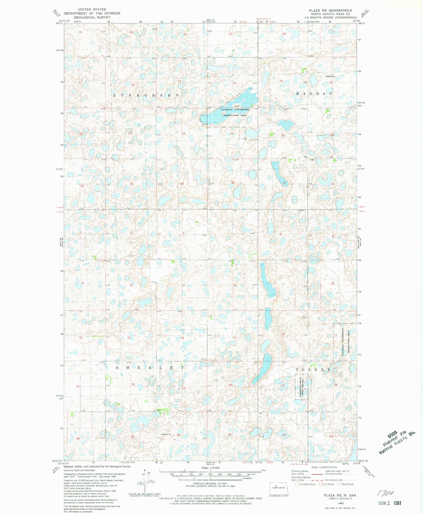 Classic USGS Plaza NE North Dakota 7.5'x7.5' Topo Map Image