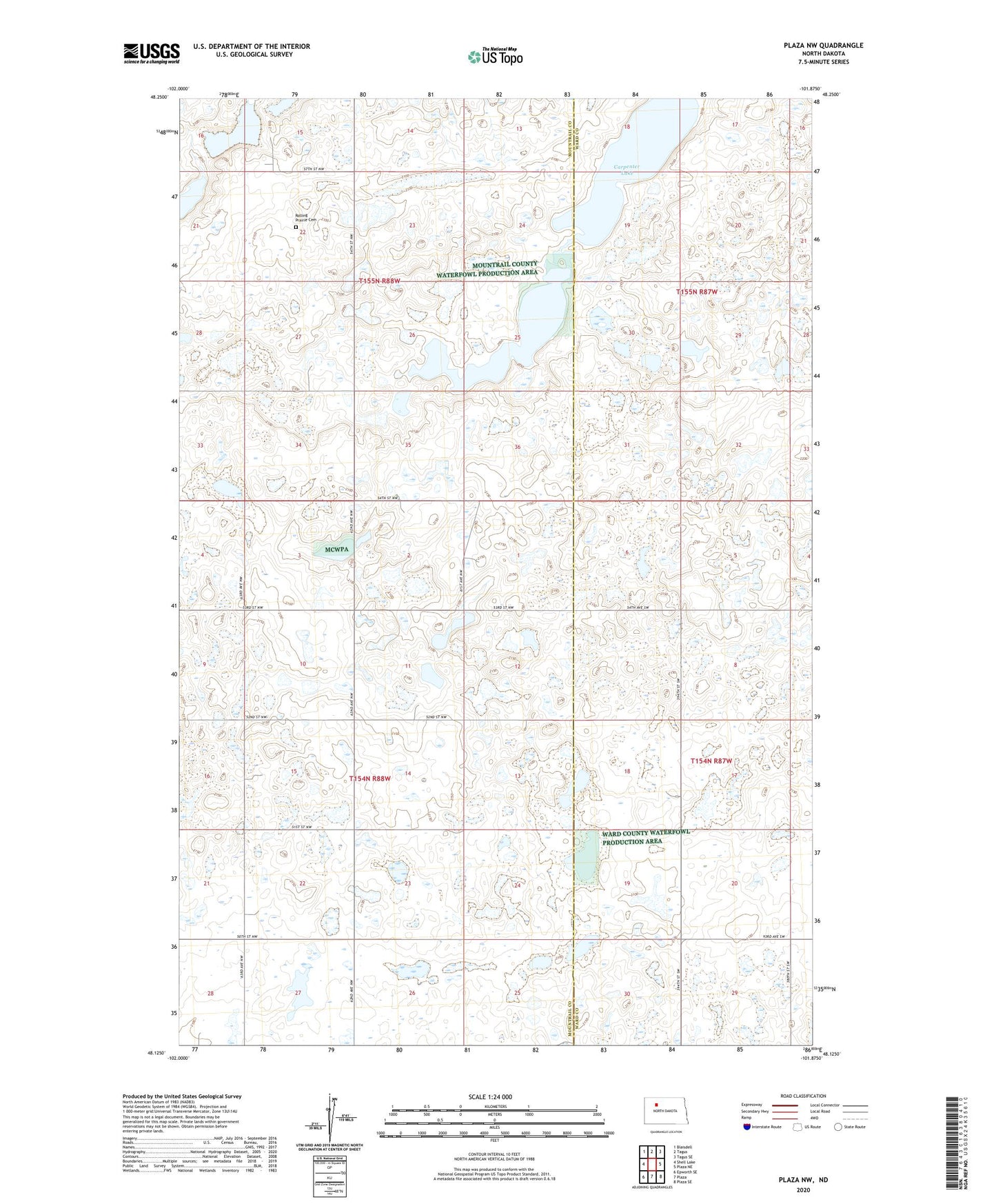 Plaza NW North Dakota US Topo Map Image