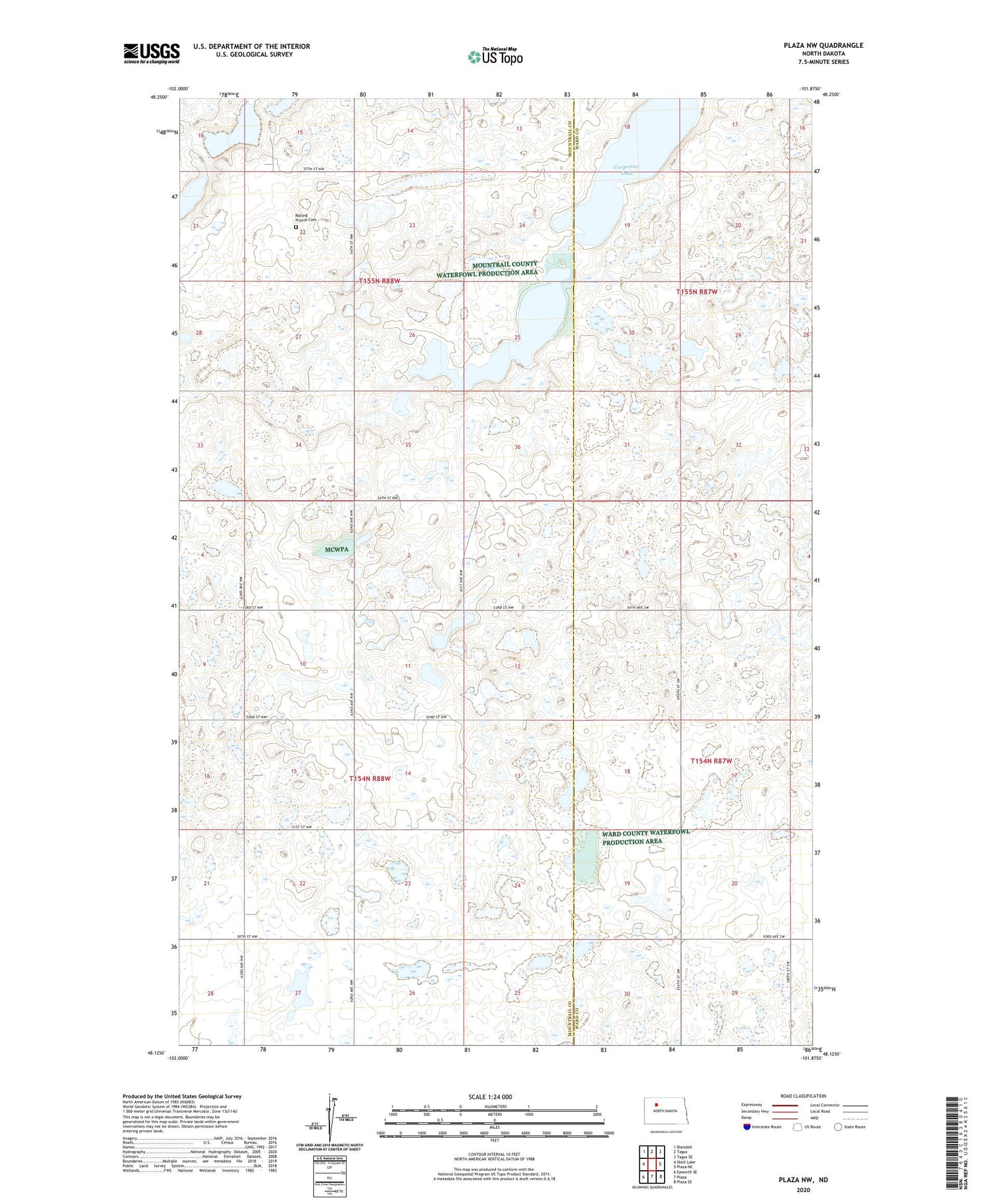 Plaza NW North Dakota US Topo Map Image