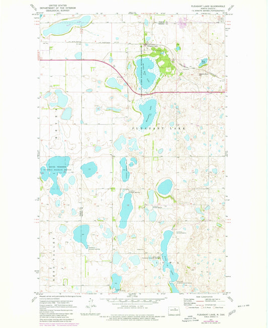 Classic USGS Pleasant Lake North Dakota 7.5'x7.5' Topo Map Image