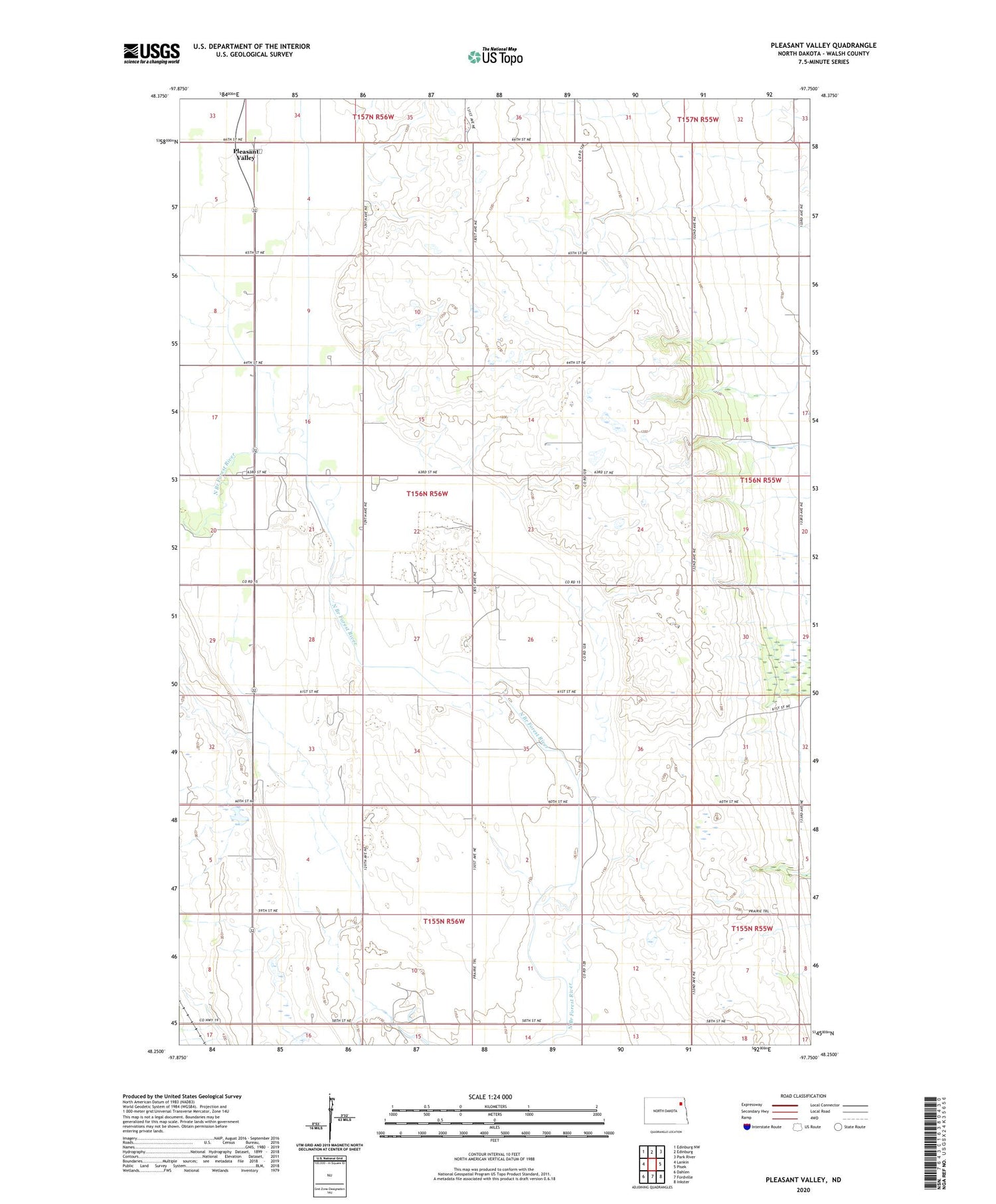 Pleasant Valley North Dakota US Topo Map Image
