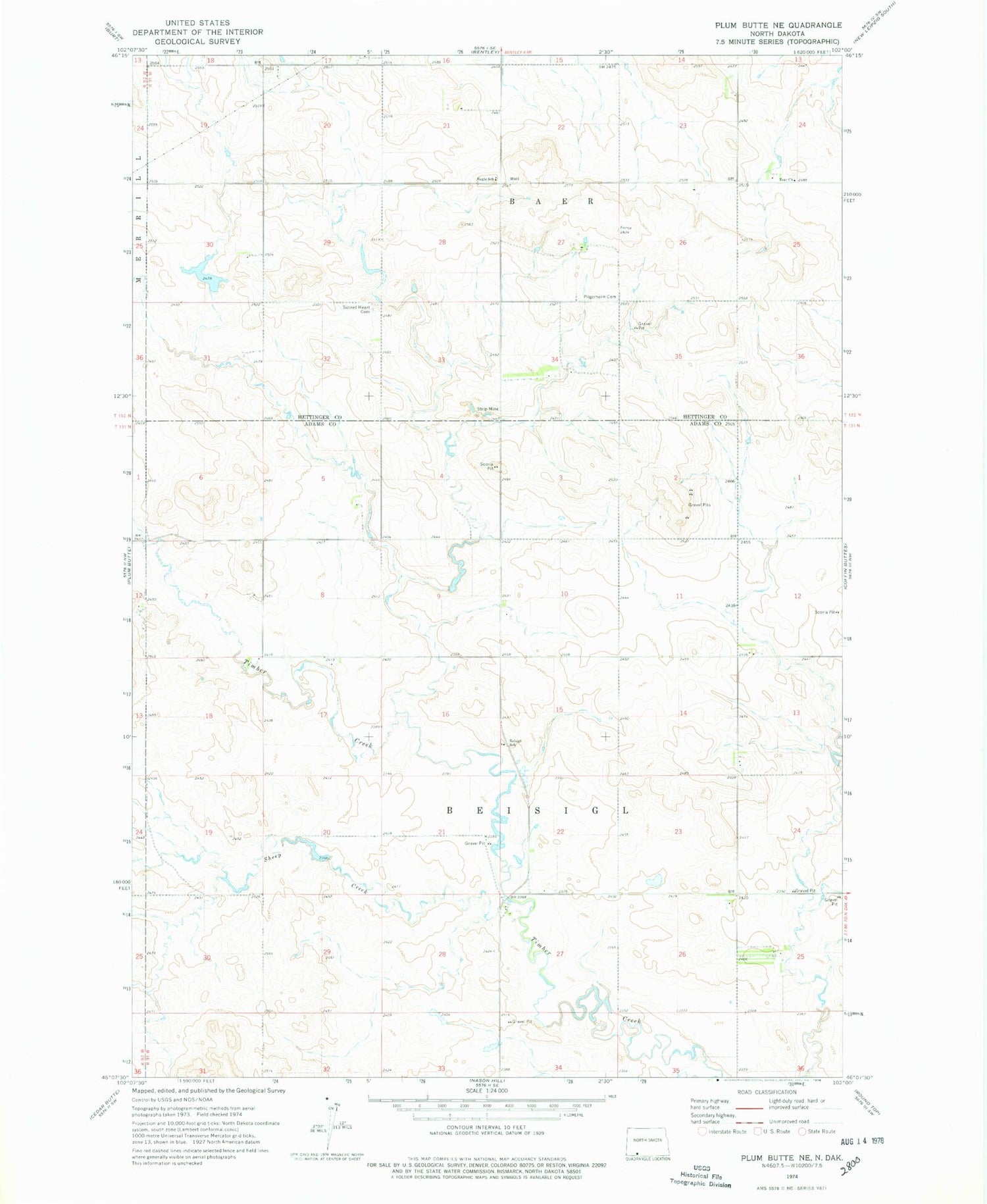 Classic USGS Plum Butte NE North Dakota 7.5'x7.5' Topo Map Image