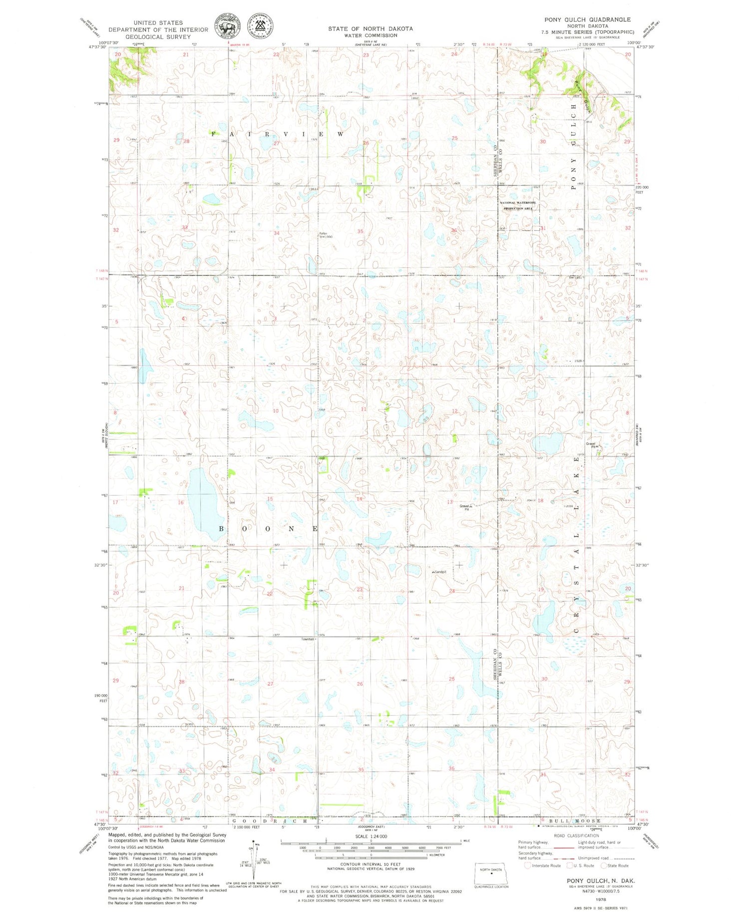 Classic USGS Pony Gulch North Dakota 7.5'x7.5' Topo Map Image