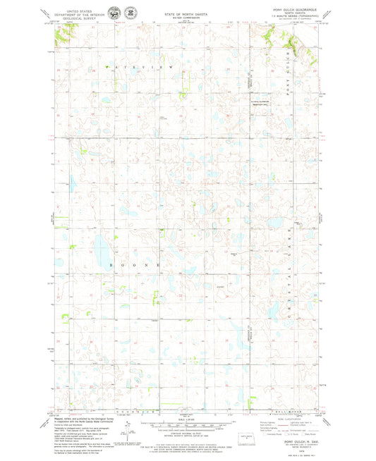 Classic USGS Pony Gulch North Dakota 7.5'x7.5' Topo Map Image
