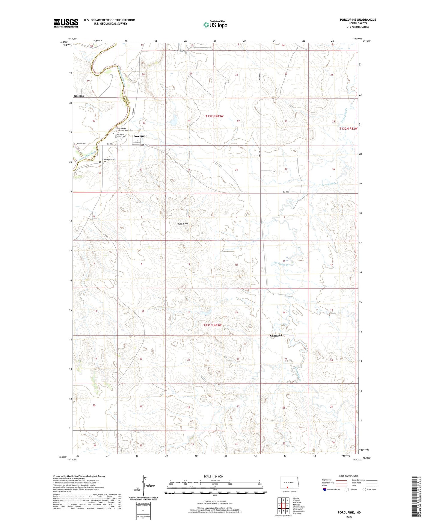 Porcupine North Dakota US Topo Map Image