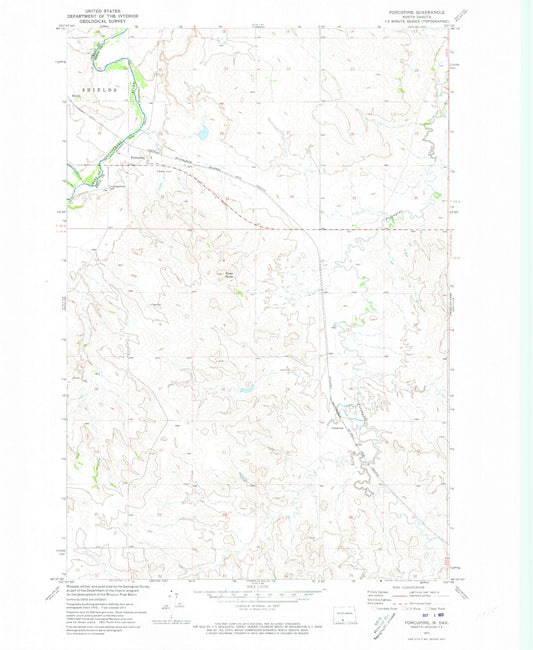 Classic USGS Porcupine North Dakota 7.5'x7.5' Topo Map Image