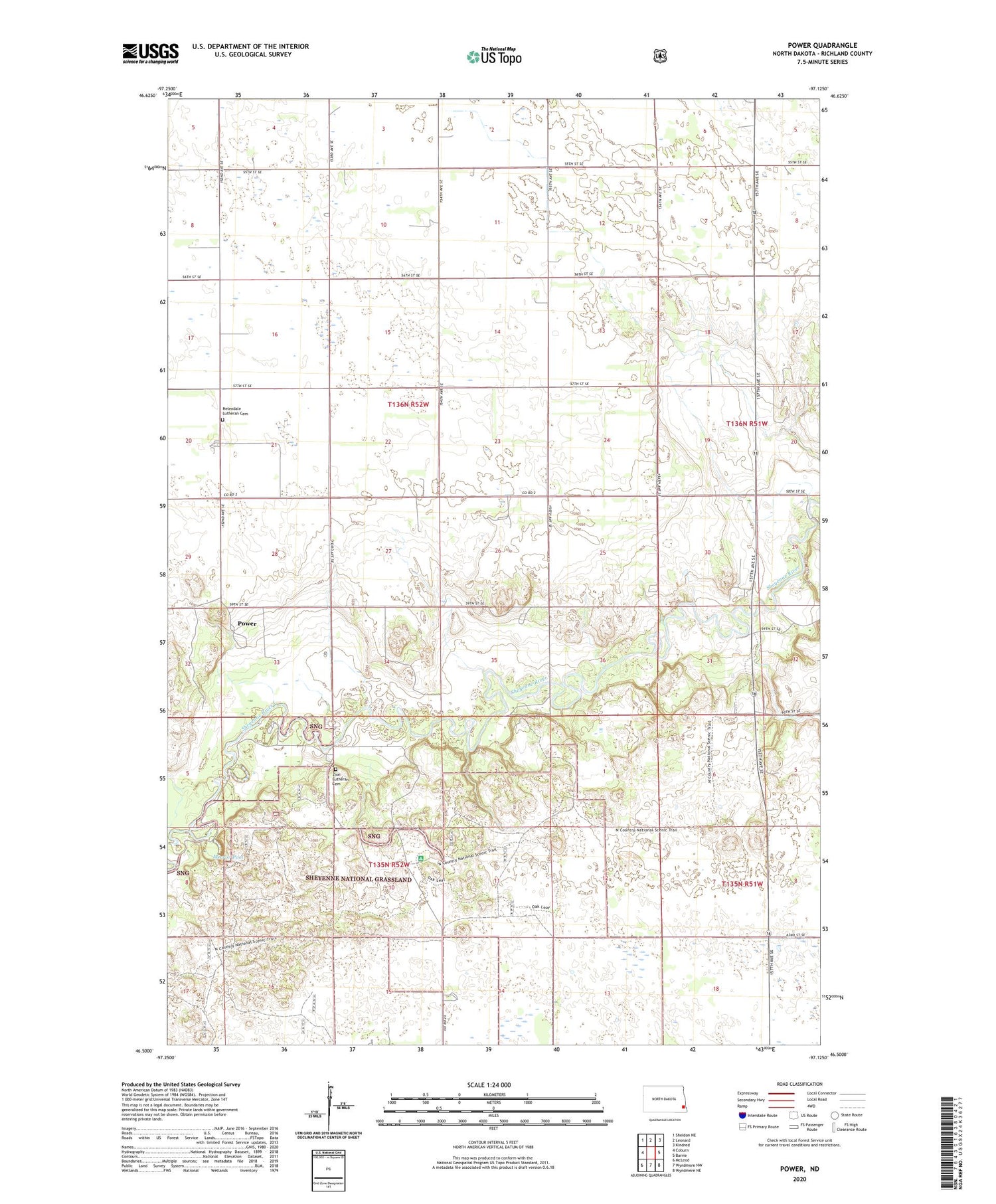 Power North Dakota US Topo Map Image