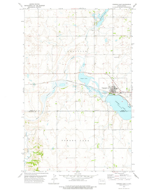 Classic USGS Powers Lake North Dakota 7.5'x7.5' Topo Map Image