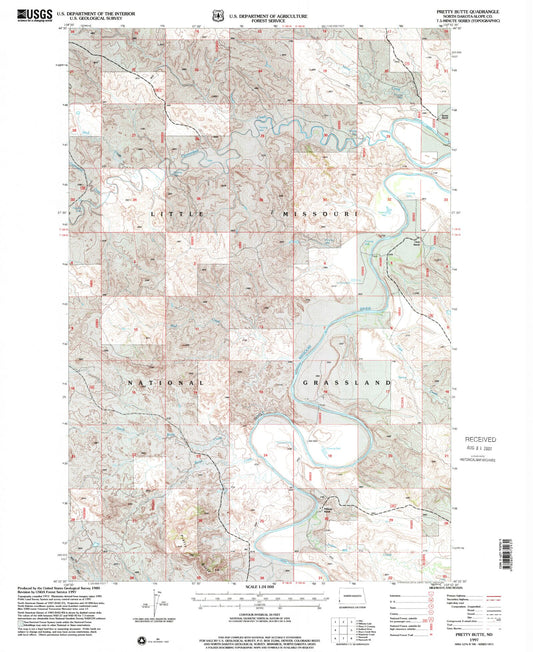 Classic USGS Pretty Butte North Dakota 7.5'x7.5' Topo Map Image