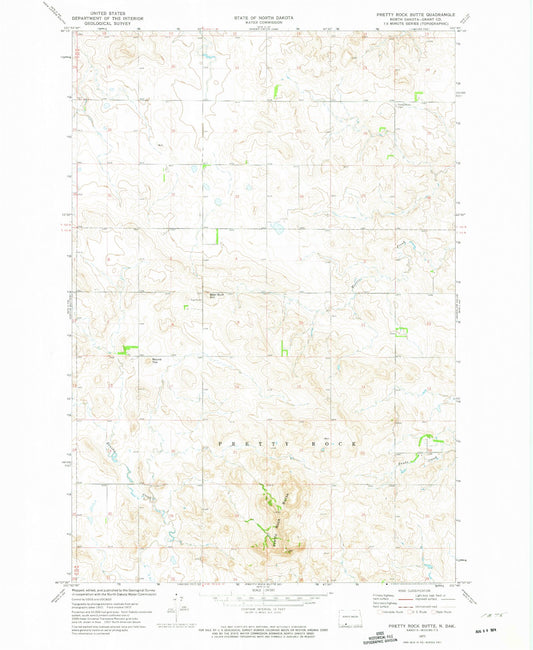 Classic USGS Pretty Rock Butte North Dakota 7.5'x7.5' Topo Map Image